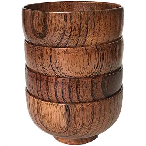 Product Cover Cospring Set of 4 Solid Wood Bowl, 4.5 inch Dia by 2-5/8 inch, for Rice, Soup, Dip, Decoration (Middle)