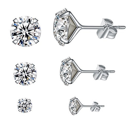 Product Cover YAN & LEI Sterling Silver Brilliant Swarovski Crystal Studs Earrings Set of 3 Pairs in 4 mm, 6mm and 8 mm