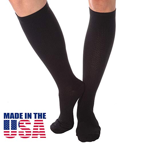 Product Cover Made in The USA - Compression Socks 20-30 mmHg for Men, Medical Graduated Support Knee-Hi - Closed Toe - 1 Pair - Use for Travel, Poor Circulation & Edema - Absolute Support, A104BL3 (Black, Large)