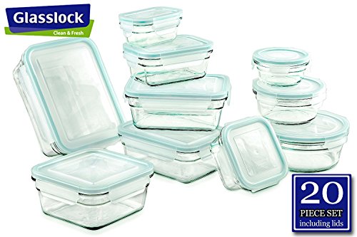 Product Cover Glasslock Food Storage Glass Containers 20pc set R Anti-Spill Proof Airtight ~ Microwave & Oven Safe