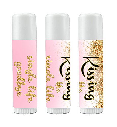 Product Cover 12 Bridal Shower Lip Balms - Bachelorette Party Favors - Kissing the Single Life Goodbye - Gold Glitter Bridal Shower