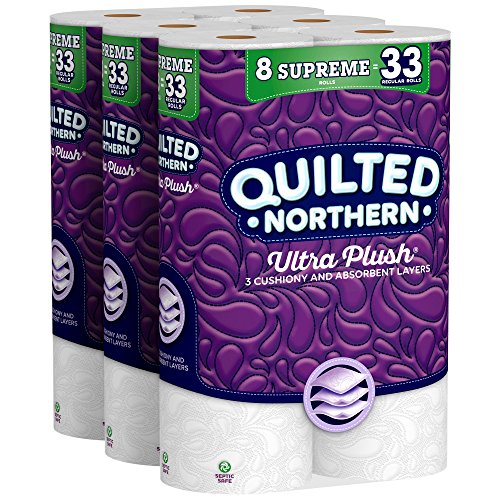 Product Cover Quilted Northern Ultra Plush Toilet Paper, 24 Supreme Rolls, 24 = 99 Regular Rolls, 3 Ply Bath Tissue, 3 Packs of 8 Rolls