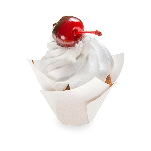 Product Cover Tulip Petal Baking Cups: Small 0.4-oz Grease Proof Paper Baking Cup - Perfect for Muffins, Cupcakes or Mini Snacks - Sugar White - Disposable and Recyclable - 200-CT - Restaurantware
