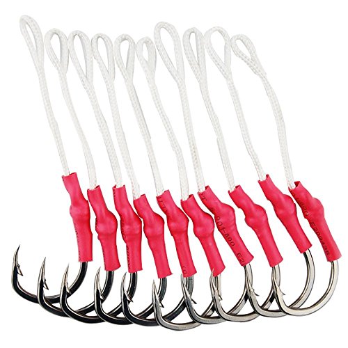 Product Cover Easy Catch 50 Pack Fishing Assist Hooks 420 Stainless Steel Jigging Assist Fishing Hooks with PE Line (5/0-50PACK)