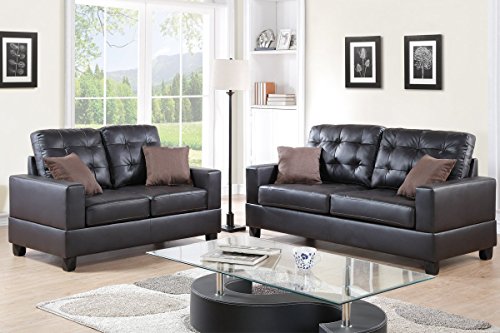 Product Cover Poundex F7857 Bobkona Aria Faux Leather 2 Piece Sofa and Loveseat Set, Espresso