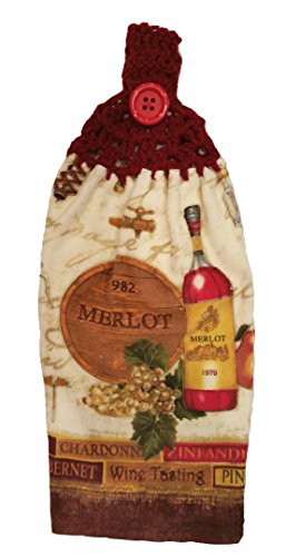 Product Cover Handcrafted Burgundy Crochet Topped Merlow Wine Theme Kitchen Towel