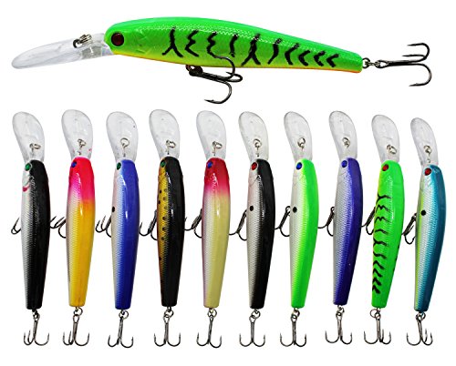 Product Cover JSHANMEI 10pcs Hard Minnow Fishing Lures Bait Life-Like Swimbait Bass Crankbait for Pikes/Trout/Walleye/Redfish Tackle with 3D Fishing Eyes Strong Treble Hooks