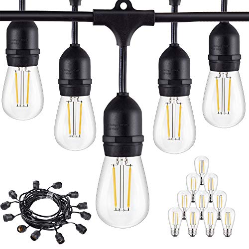 Product Cover Outdoor Commercial String Lights, 24Ft Heavy Duty Weatherproof Lighting Strands,18 Gauge Black Cable with 8 Hanging Sockets, 10 LED Bulbs for Patio Garden or Party