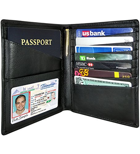 Product Cover AurDo RFID Blocking Real Leather Passport Holder Cover Case & Travel Wallet for Men & Women (Black)