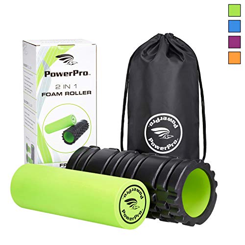 Product Cover PowerPro 2-in-1 Foam Rollers. Trigger Point & Smooth Foam Rollers for Tight Muscles & Injury Rehab, Chronic Back Conditions, Cellulite, Shin Splints, Lactic Acid & Migraines. 2 x E-Books & Carry Case