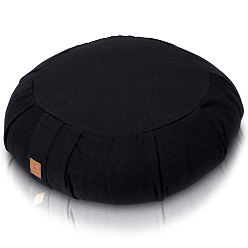 Product Cover Buckwheat Zafu Therapeutic Meditation Cushion | Yoga Pillow | Round Ergonomic Design Relieves Stress On Back, Hips, Legs For Complete Comfort | Washable Premium Organic Cotton Removable Cover - Black