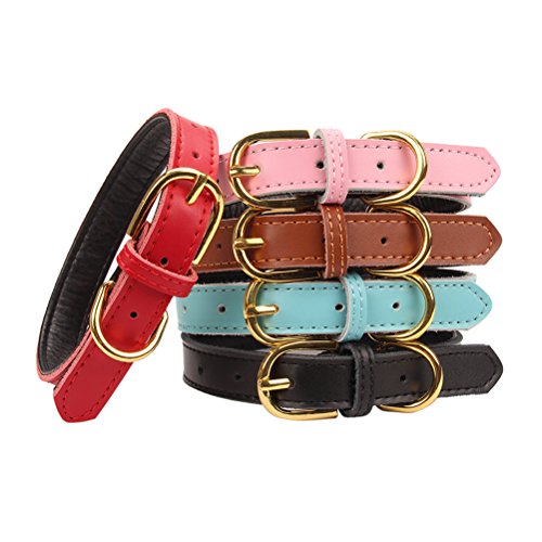 Product Cover AOLOVE Basic Classic Padded Leather Pet Collars for Cats Puppy Small Medium Dogs (Brown, X-Small)