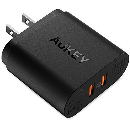 Product Cover Quick Charge 3.0, AUKEY USB Wall Charger & Dual Ports, Fast Charger Compatible with Samsung Galaxy S9 / S8 / Note8, LG G6 / V30, HTC 10, iPhone 11 Pro/Max/11, and More