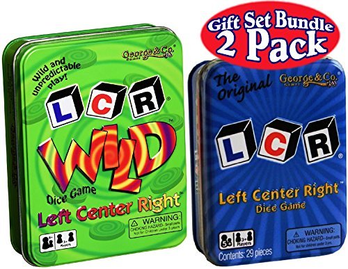 Product Cover LCR (Left Right Center) Dice Game in Blue Tin & LCR Wild Dice Game in Green Tin Gift Set Bundle - 2 Pack