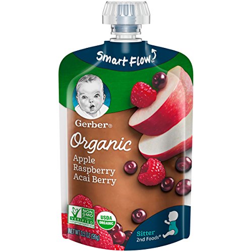 Product Cover Gerber Organic 2nd Foods Baby Food, Apples, Rasberries & Acai, 3.5 oz Pouch, 12 count