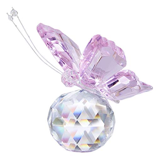 Product Cover H&D Pink Crystal Flying Butterfly with Crystal Ball Base Figurine Collection Cut Glass Ornament Statue Animal Collectible