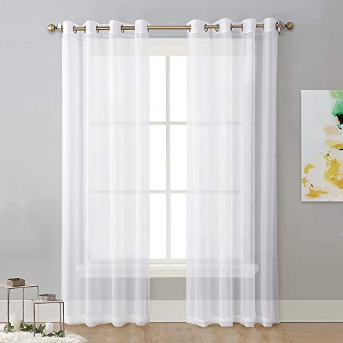 Product Cover NICETOWN Sheer Curtain Panels Bedroom - Home Decoration Solid Voile Panels with Ring Top (2-Pack, 54 Wide x 84 inches Long, White)