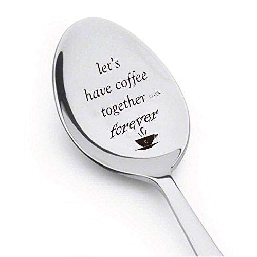 Product Cover Let's Have Coffee Together Forever- Stainless Steel Espresso Spoons - Engraved Spoon - Cute coffee lovers Gift for Friends Who Are Moving Away - by Boston Creative company # A44