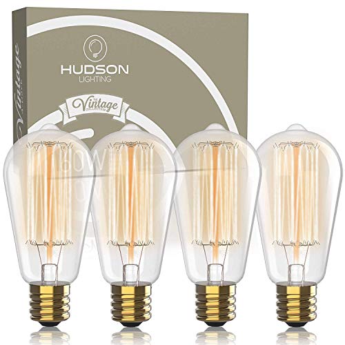Product Cover Vintage Incandescent Edison Light Bulbs: 60 Watt, 2100K Warm White Lightbulbs - E26 Base - 230 Lumens - Clear Glass - Dimmable Antique Filament ST64 Light Bulb Set - 4 Pack