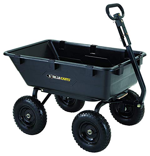 Product Cover Gorilla Carts GOR6PS Heavy-Duty Poly Yard Dump Cart with 2-In-1 Convertible Handle, 1,200-Pound Capacity, Black