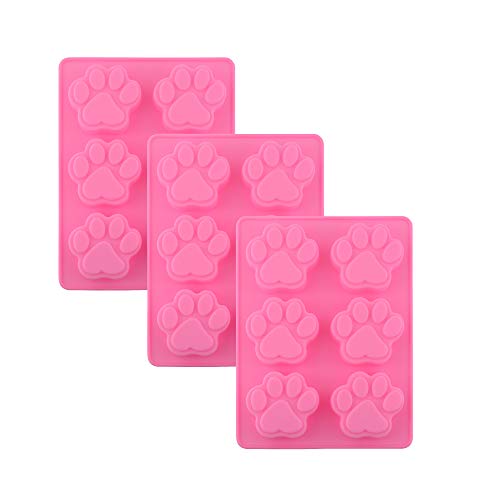 Product Cover POPBLOSSOM Set of 3 Pack X Silicone Dog Pet Animal Paw Print Ice Cube Chocolate Soap Candle Tray Mold Party Maker