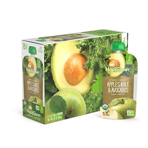 Product Cover Happy Baby Organic Clearly Crafted Stage 2 Baby Food Apples, Kale & Avocados, 4 Ounce (16 Count)