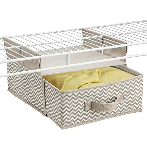 Product Cover mDesign Soft Fabric Over Closet Shelving Hanging Storage Organizer with Removable Drawer for Closets in Bedrooms, Hallway, Entryway, Mudroom - Chevron Zig Zag Print with Solid Trim - Taupe/Natural