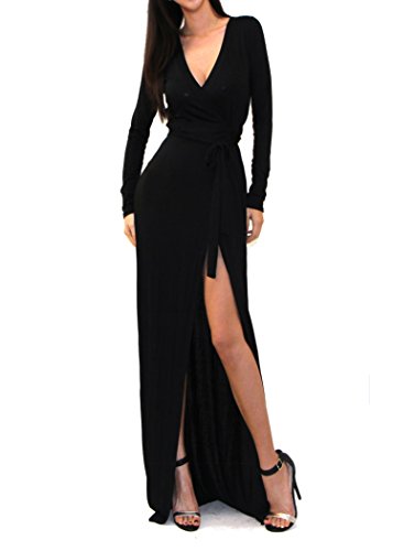 Product Cover Vivicastle Women's USA Sexy Long Sleeve Tulip Wrap Slit Front Full Long Maxi Dress