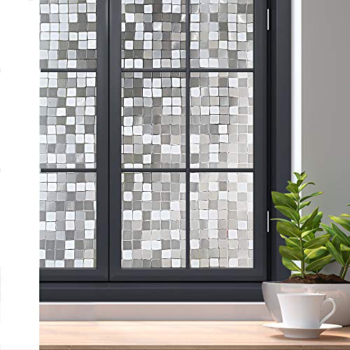 Product Cover rabbitgoo 3D Decorative Window Film Privacy Winodw Cling No Glue Static Door Film for Sun Blocking, Anti-UV Window Sticker, for Home Office, Mosaic Pattern, 23.6 x 78.7 inches