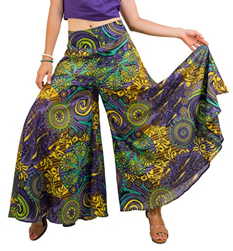 Product Cover Tropic Bliss Colorful Wide-Leg Palazzo Pants for Women, Fair Trade, Boho Hippie Style Skirt Pant