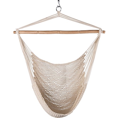 Product Cover Lazy Daze Hammocks Hanging Caribbean Hammock Chair, Soft-Spun Cotton Rope, 40 Inch Hardwood Spreader Bar Wide Seat, Max Weight 300 Pounds, Natural