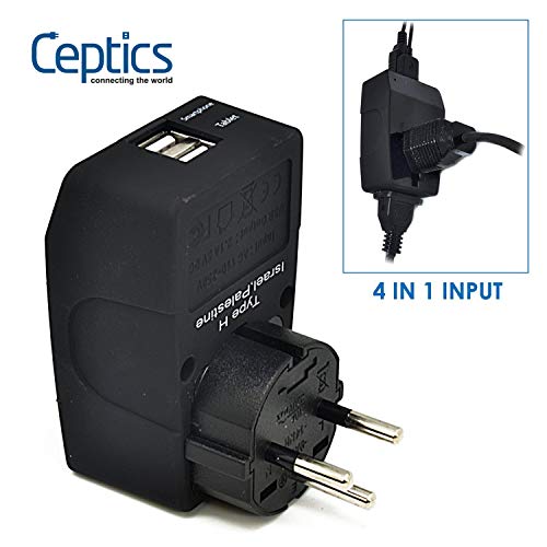 Product Cover Ceptics 2 USB Israel Travel Adapter 4 in 1 Power Plug (Type H) - Universal Socket