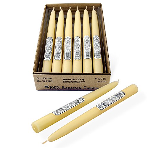 Product Cover 100 Percent Pure Beeswax Taper Candles. Box of 12 / 9.5 Inch.