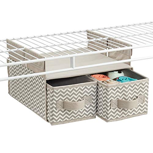 Product Cover mDesign Soft Fabric Over Closet Shelving Hanging Storage Organizer with 2 Removable Drawers for Closets in Bedrooms, Hallway, Entryway, Mudroom - Chevron Zig Zag Print with Solid Trim - Taupe/Natural