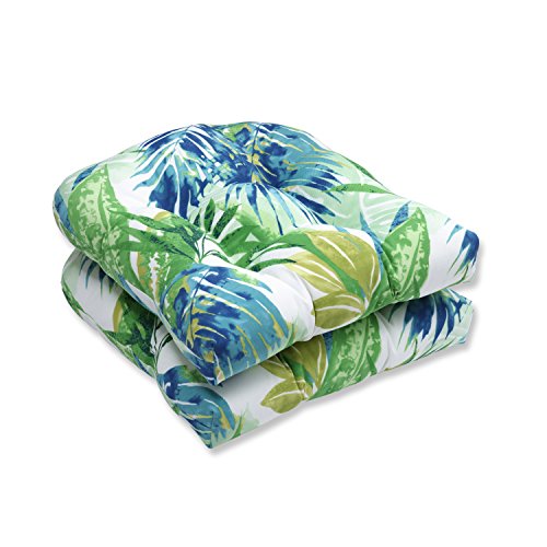 Product Cover Pillow Perfect Outdoor/Indoor Soleil Wicker Seat Cushion, Set of 2, Blue/Green