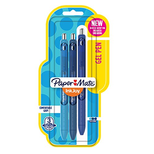Product Cover te Paper Mate Gel Pens, Fine Point, Blue Assorted, 3 Pack (1968615)