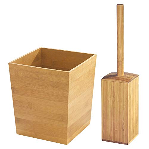 Product Cover mDesign Bathroom Toilet Bowl Brush and Wastebasket Trash Can - Set of 2, Bamboo