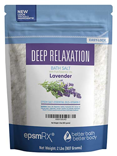 Product Cover Deep Relaxation Bath Salt 32 Ounces Epsom Salt with Lavender Essential Oil Plus Vitamin C and All Natural Ingredients BPA Free Pouch with Easy Press-Lock Seal