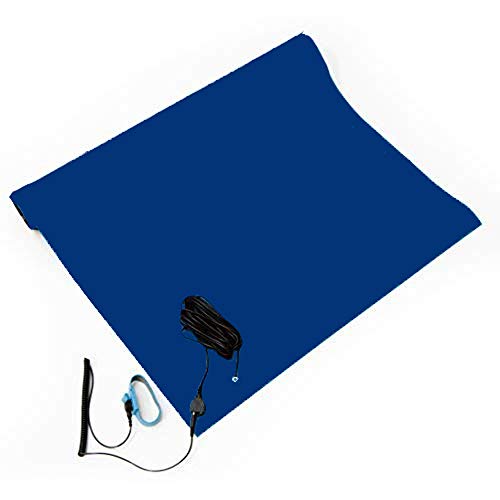 Product Cover Bertech Rubber ESD Soldering Mat Kit with a Wrist Strap and Grounding Cord, 2' Wide x 4' Long, Blue