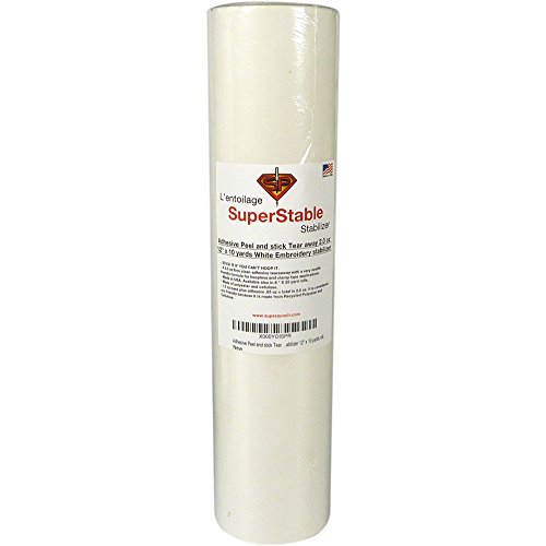 Product Cover Adhesive Peel and Stick Tear Away Stabilizer White 2.0 oz 12 inch x 10 Yard Roll. SuperStable Embroidery Stabilizer Backing