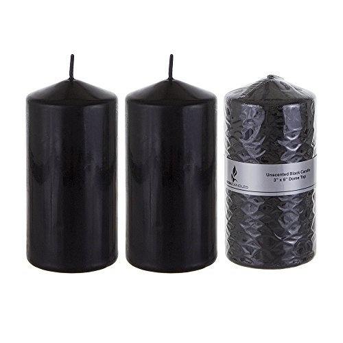 Product Cover Mega Candles 3 pcs Unscented Black Round Pillar Candle, Pressed Premium Wax Candles 3 Inch x 6 Inch, Home Décor, Wedding Receptions, Baby Showers, Birthdays, Celebrations, Party Favors & More