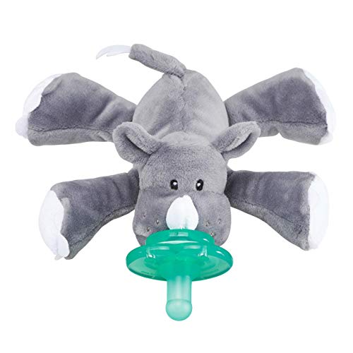 Product Cover Nookums Paci-Plushies Buddies - Rhino Pacifier Holder - Adapts to Name Brand Pacifiers, Suitable for All Ages, Plush Toy Includes Detachable Pacifier