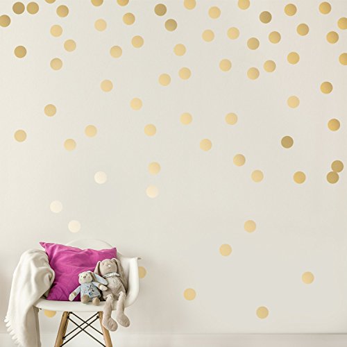 Product Cover Easy Peel + Stick Gold Wall Decal Dots - 2 Inch (200 Decals) - Safe on Walls & Paint - Metallic Vinyl Polka Dot Decor - Round Circle Art Glitter Stickers - Large Paper Sheet Baby Nursery Room Set