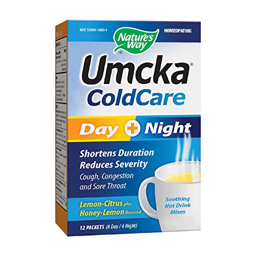 Product Cover Nature's Way Umcka ColdCare Day + Night Shortens Duration Reduces Severity Soothing Hot Drink Mixes, Lemon-Citrus + Honey-Lemon Flavored, 12 packets (8 Day, 4 Night)