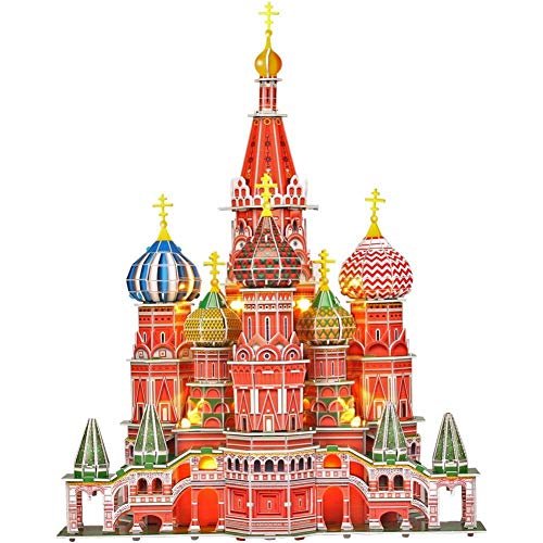 Product Cover CubicFun 3D Puzzles Russia Cathedral LED Architecture Building Church Craft Model Kits Toys for Adults, St.Basil's Cathedral Lighting Up in Night