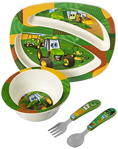 Product Cover John Deere's Johnny Tractor and Friends Feeding 4 Piece Set, Green, Brown, Yellow, Blue, White, Red