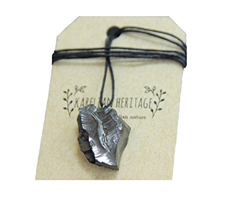 Product Cover Karelian Heritage Best Elite Shungite Crystal Pendant, Protective Root Chakra Jewelry for Men (Raw 5-9 Grams) PE24