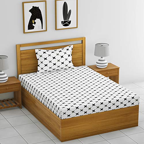Product Cover Ahmedabad Cotton Comfort 160 TC Cotton Single Bedsheet with Pillow Cover - Geometric, White and Grey