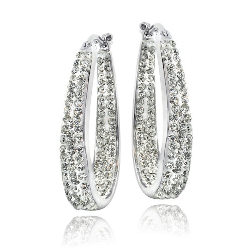 Product Cover Silver Tone Crystal Inside-Out Oval Hoop Earrings