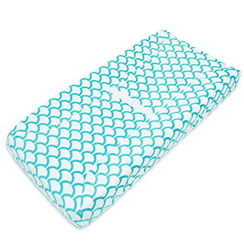Product Cover TL Care Heavenly Soft Chenille Fitted Contoured Changing Pad Cover, Aqua Sea Wave, for Boys and Girls